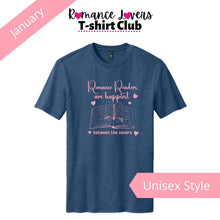 Load image into Gallery viewer, Romance Readers are Happiest Between the Covers T-shirt