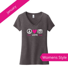 Load image into Gallery viewer, Peace, Love, Books T-shirt
